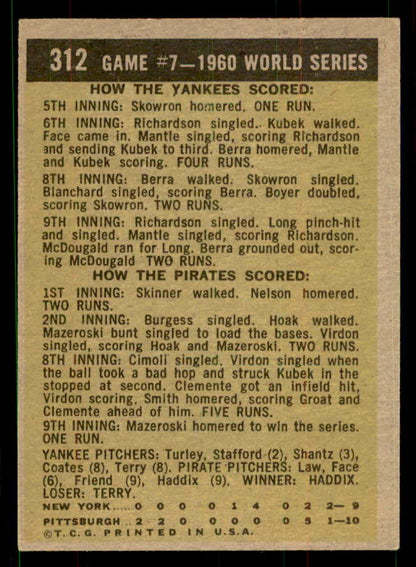 1961 Topps Baseball #312 World Series Game 7 Mazeroski EX-MT 551613