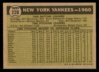 1961 Topps Baseball #228 New York Yankees Team EX-MT 551615