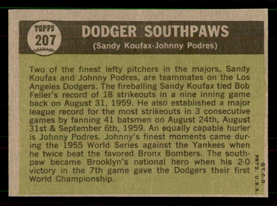 1961 Topps Baseball #207 Sandy Koufax Johnny Podres EX-MT 551618