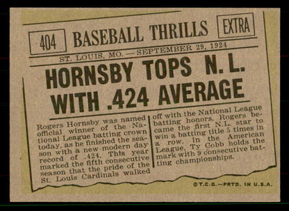 1961 Topps Baseball #404 Rogers Hornsby Cardinals EX 551619