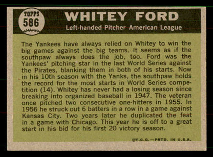 1961 Topps Baseball #586 Whitey Ford A.S. Yankees EX-MT 551621