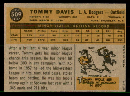 1960 Topps Baseball #509 Tommy Davis Dodgers VG-EX 551638