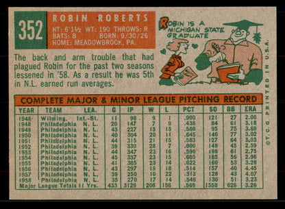 1959 Topps Baseball #352 Robin Roberts Phillies EX-MT 551692