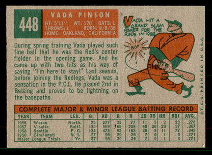 1959 Topps Baseball #448 Vada Pinson Reds EX-MT 551696