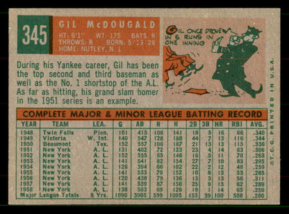 1959 Topps Baseball #345 Gil McDougald Yankees EX-MT 551697