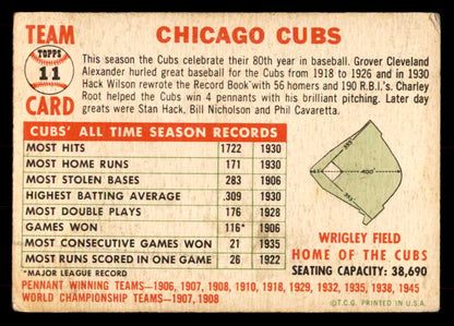 1956 Topps Baseball #011 Chicago Cubs Team VG Dated 551711