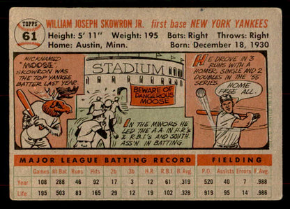 1956 Topps Baseball #061 Bill Skowron Yankees VG-EX Gray 551721