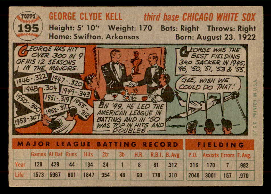 1956 Topps Baseball #195 George Kell White Sox VG-EX 551724