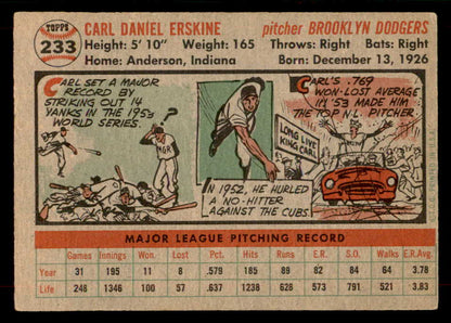 1956 Topps Baseball #233 Carl Erskine Dodgers VG-EX 551726