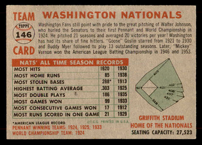 1956 Topps Baseball #146 Washington Senators Team EX-MT Gray 551744