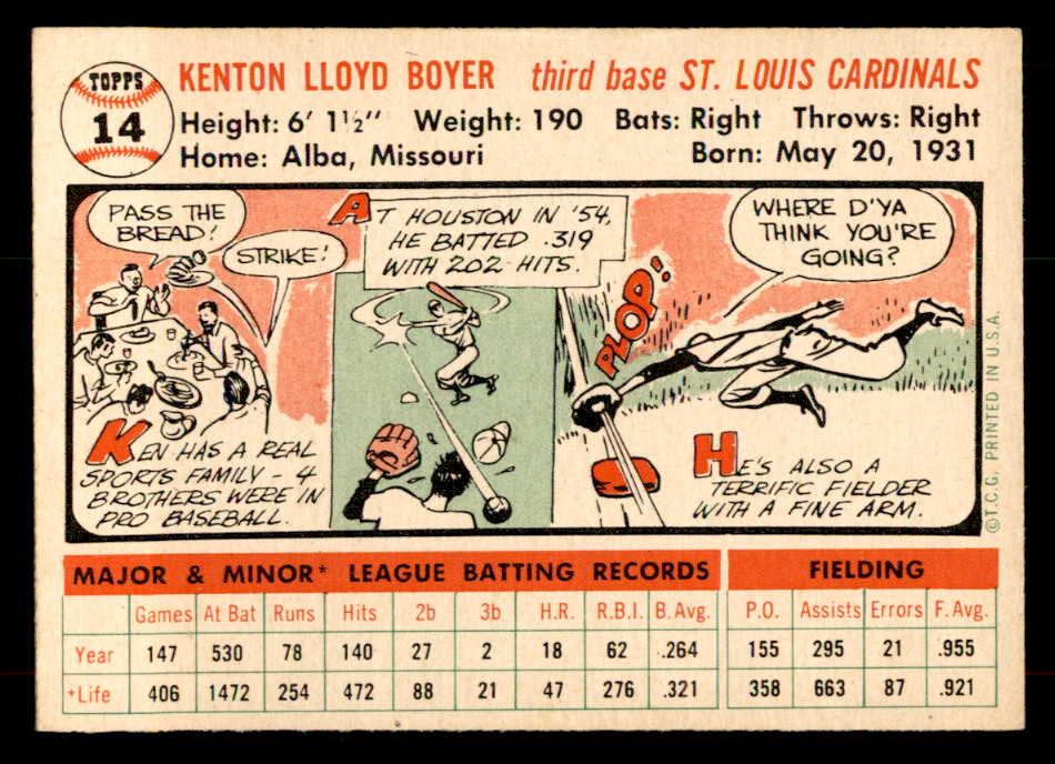 1956 Topps Baseball #014 Ken Boyer Cardinals EX-MT White 551759