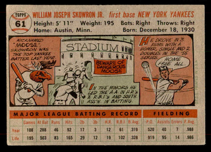 1956 Topps Baseball #061 Bill Skowron Yankees VG-EX Gray 551762