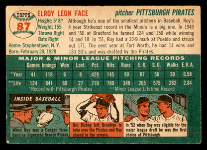 1954 Topps Baseball #087 Roy Face Pirates EX 551772