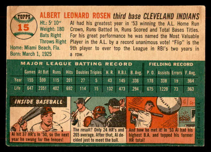 1954 Topps Baseball #015 Al Rosen Indians VG-EX 551781