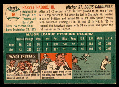 1954 Topps Baseball #009 Harvey Haddix Cardinals EX-MT 551791