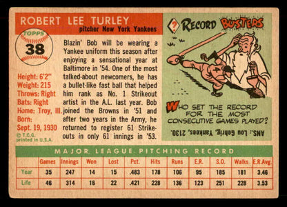 1955 Topps Baseball #038 Bob Turley Yankees VG-EX 551794