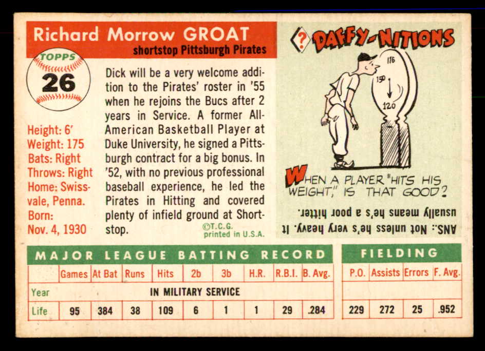 1955 Topps Baseball #026 Dick Groat Pirates EX 551808