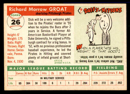 1955 Topps Baseball #026 Dick Groat Pirates EX 551808