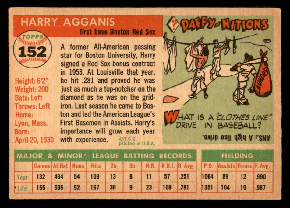 1955 Topps Baseball #152 Harry Agganis Red Sox VG-EX 551812