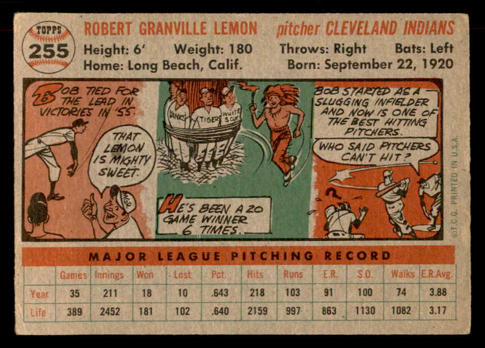 1956 Topps Baseball #255 Bob Lemon Indians EX+/EX-MT 551815
