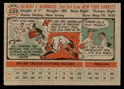 1956 Topps Baseball #225 Gil McDougald Yankees EX+/EX-MT 551816