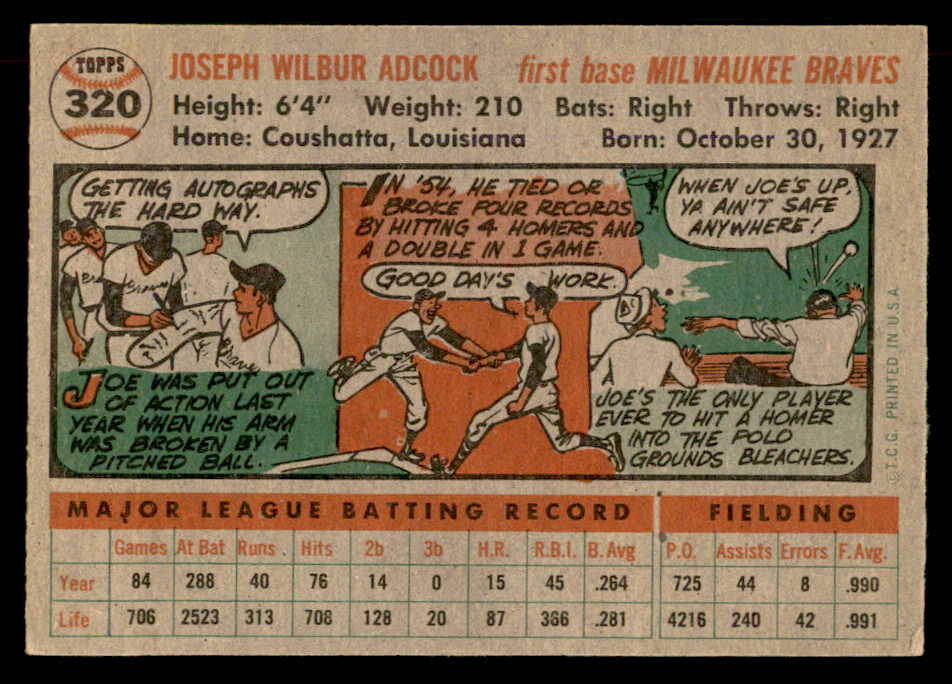 1956 Topps Baseball #320 Joe Adcock Braves EX-MT 551821