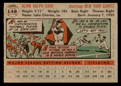 1956 Topps Baseball #148 Alvin Dark Giants EX-MT Gray 551824