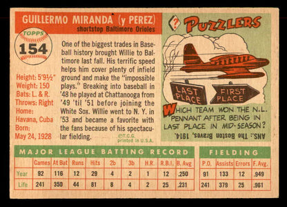 1955 Topps Baseball #154 Willie Miranda Orioles EX-MT 551829