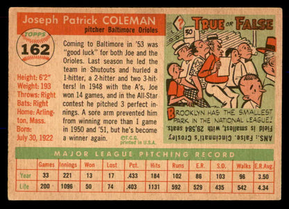 1955 Topps Baseball #162 Joe Coleman Orioles EX 551835