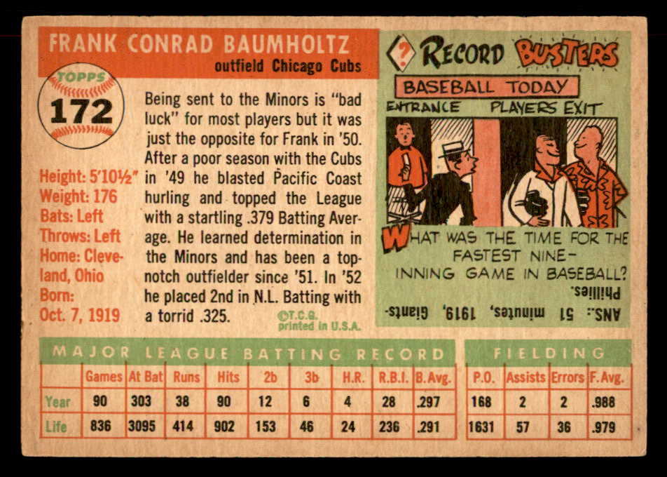 1955 Topps Baseball #172 Frank Baumholtz Cubs EX-MT 551842