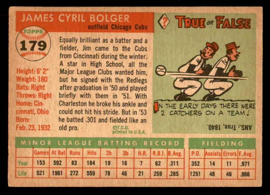 1955 Topps Baseball #179 Jim Bolger Cubs EX+/EX-MT 551848