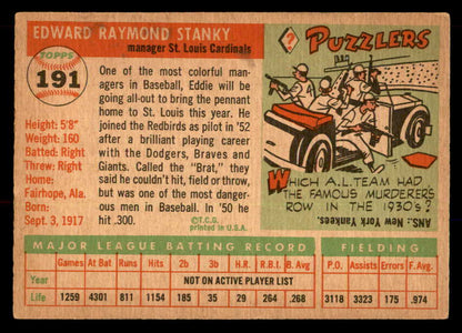1955 Topps Baseball #191 Eddie Stanky Cardinals EX+/EX-MT 551855