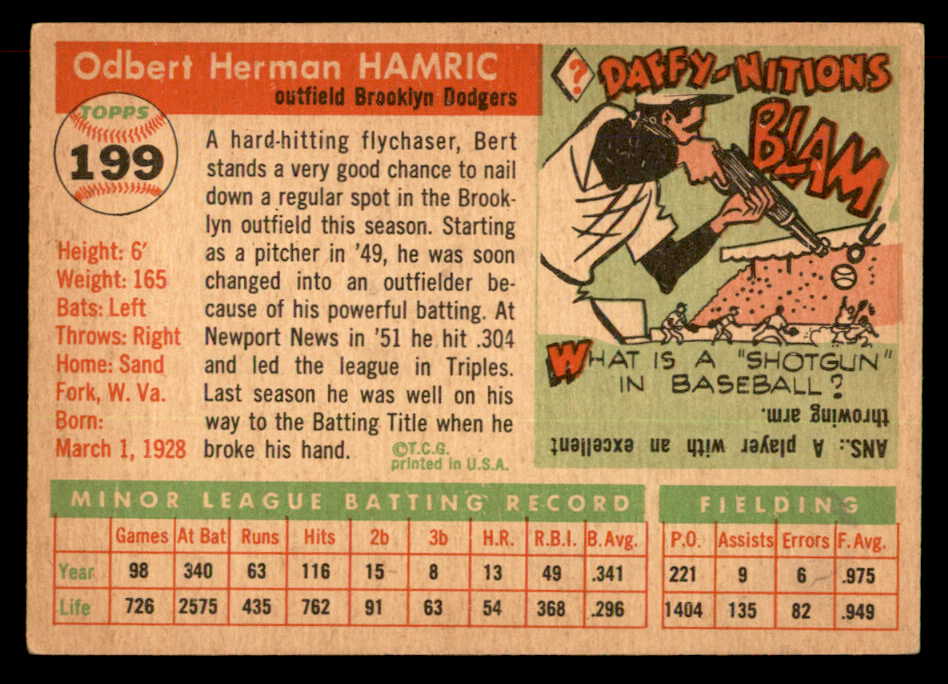 1955 Topps Baseball #199 Bert Hamric Dodgers EX+/EX-MT 551861