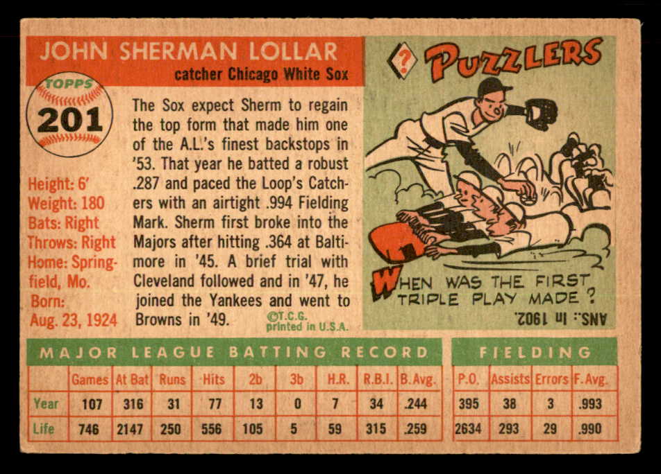 1955 Topps Baseball #201 Sherm Lollar White Sox VG-EX 551862