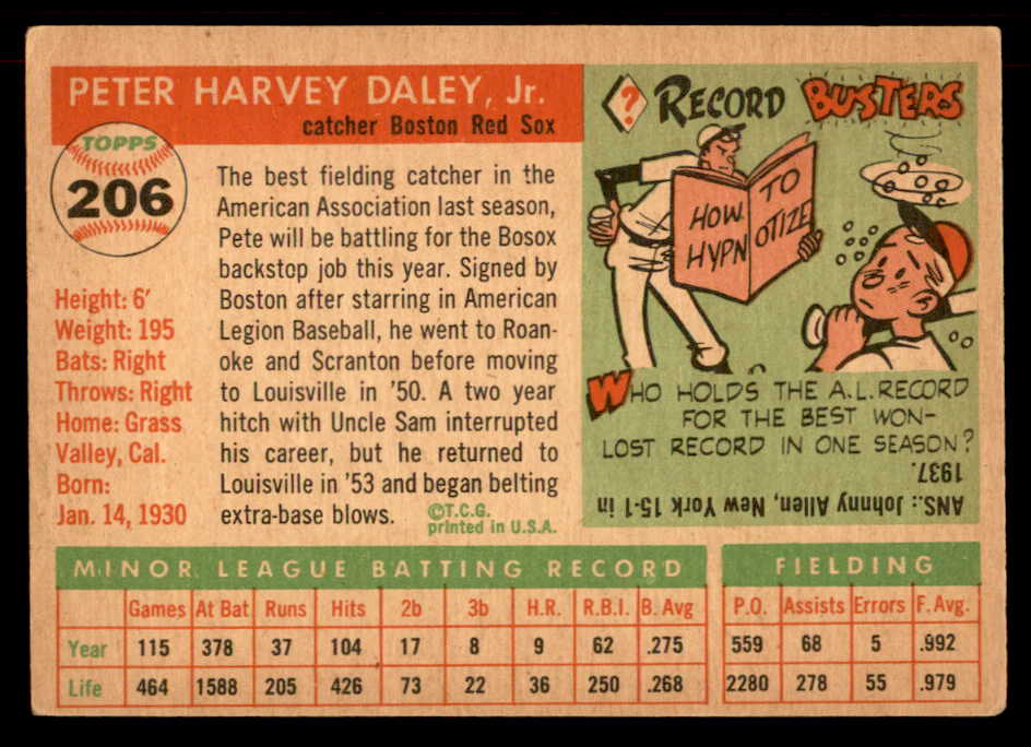1955 Topps Baseball #206 Pete Daley Red Sox EX 551865