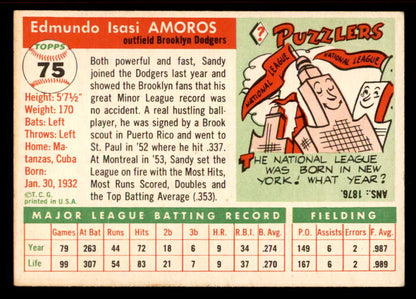 1955 Topps Baseball #075 Sandy Amoros Dodgers EX 551869