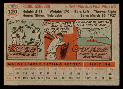 1956 Topps Baseball #120 Richie Ashburn Phillies EX Gray 551872