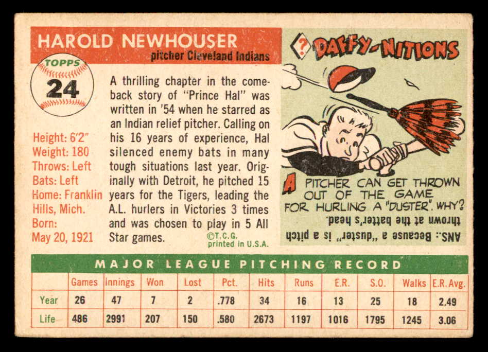1955 Topps Baseball #024 Hal Newhouser Indians EX 551874