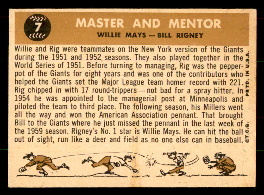 1960 Topps Baseball #007 Willie Mays Bill Rigney EX-MT 551887