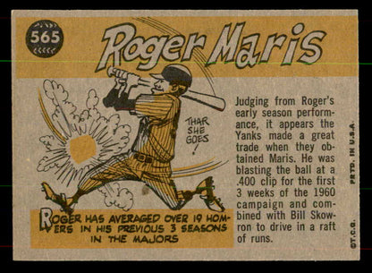 1960 Topps Baseball #565 Roger Maris A.S. Yankees EX-MT 551893