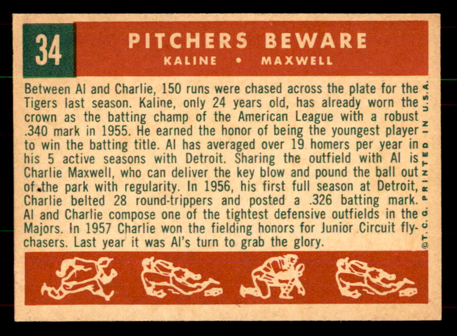 1959 Topps Baseball #034 Al Kaline Charlie Maxwell EX 551910
