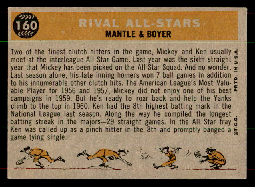 1960 Topps Baseball #160 Mickey Mantle Ken Boyer EX+/EX-MT 551931