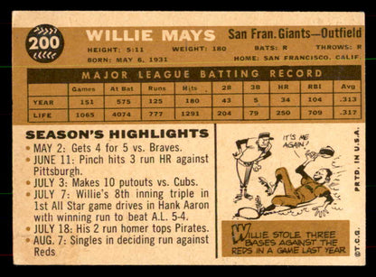 1960 Topps Baseball #200 Willie Mays Giants EX 551970