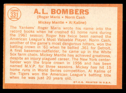 1964 Topps Baseball #331 Mickey Mantle Al Kaline Roger Maris VG-EX 551990