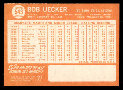 1964 Topps Baseball #543 Bob Uecker Cardinals NR-MT 551994