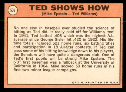 1969 Topps Baseball #539 Ted Williams Mike Epstein NR-MT 551996