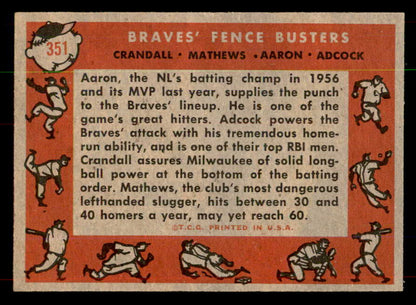1958 Topps Baseball #351 Hank Aaron Eddie Mathews NR-MT 552009