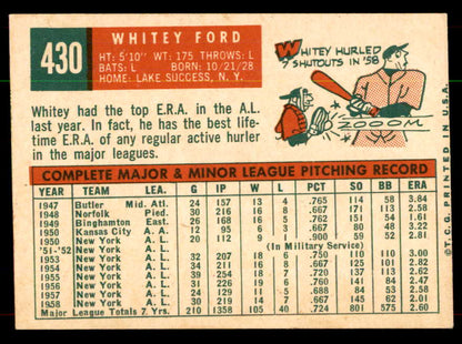 1959 Topps Baseball #430 Whitey Ford Yankees VG-EX 552031