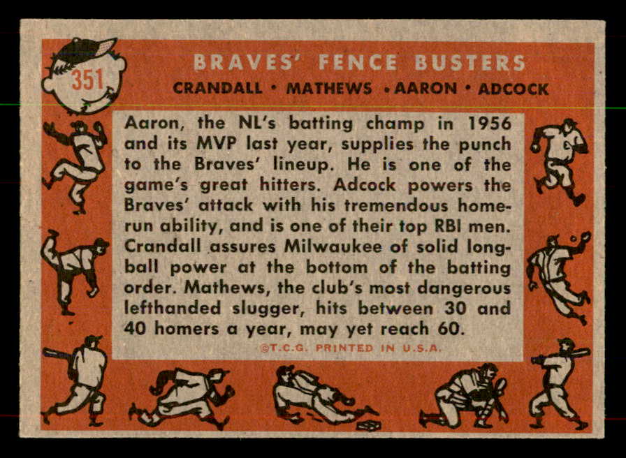 1958 Topps Baseball #351 Hank Aaron Eddie Mathews EX-MT 552046