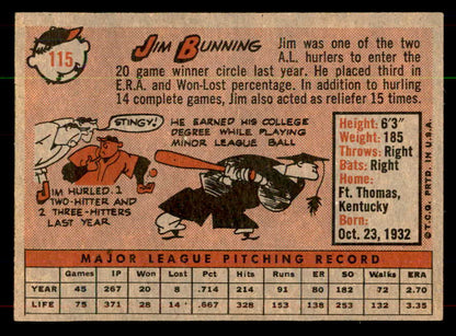 1958 Topps Baseball #115 Jim Bunning Tigers EX-MT 552056